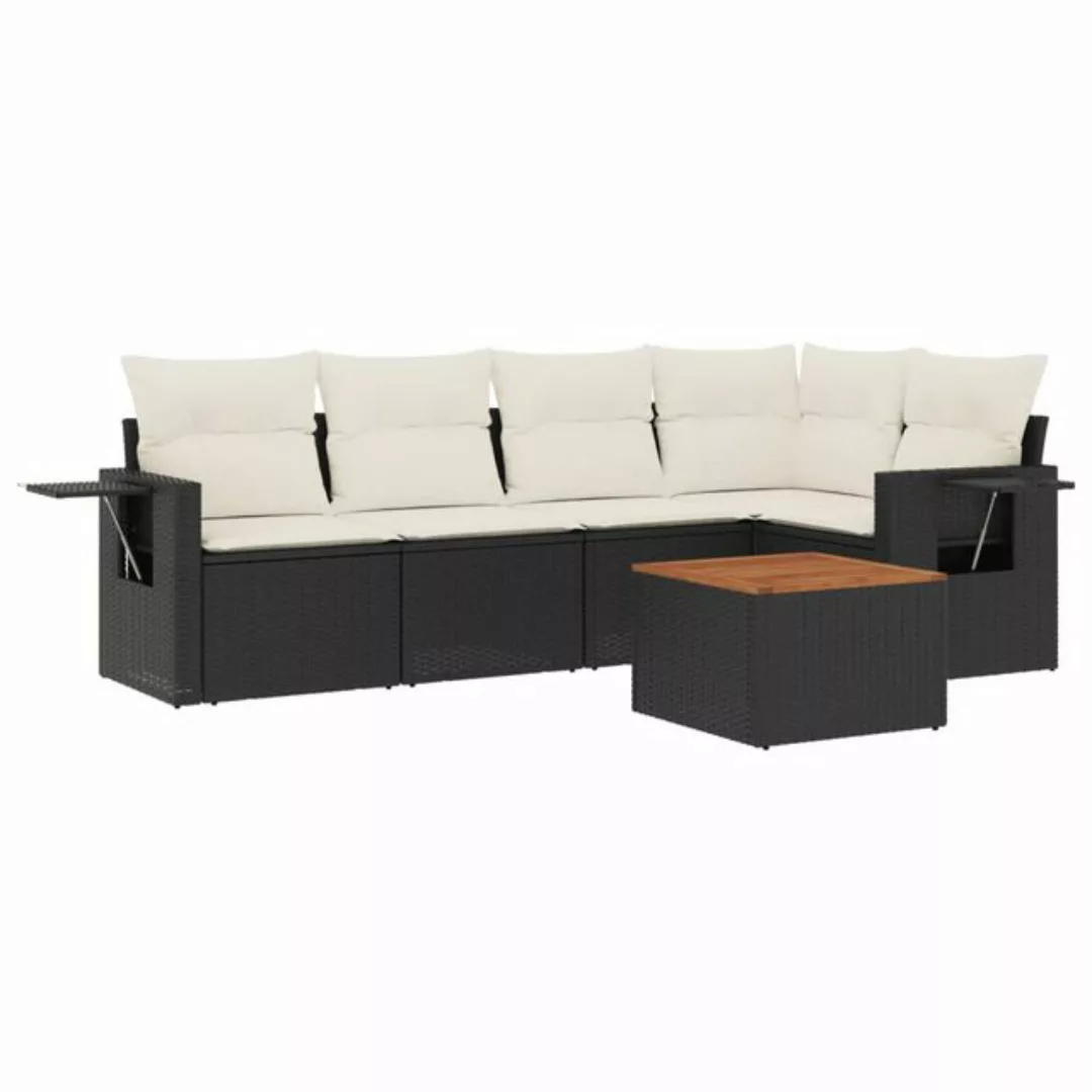 vidaXL Loungesofa 6-tlg. Garten-Sofagarnitur mit Kissen Schwarz Poly Rattan günstig online kaufen