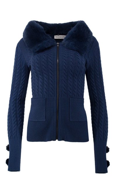 Passioni Cardigan in Marineblau mit warmem Kragen und Reißverschluss günstig online kaufen