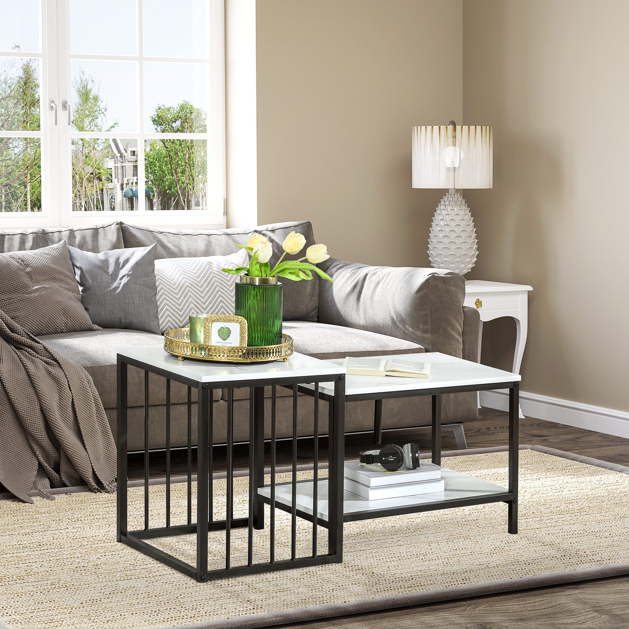HOMCOM Couchtisch 2er-Set, mit Marmoroptik (Wohnzimmertisch, günstig online kaufen