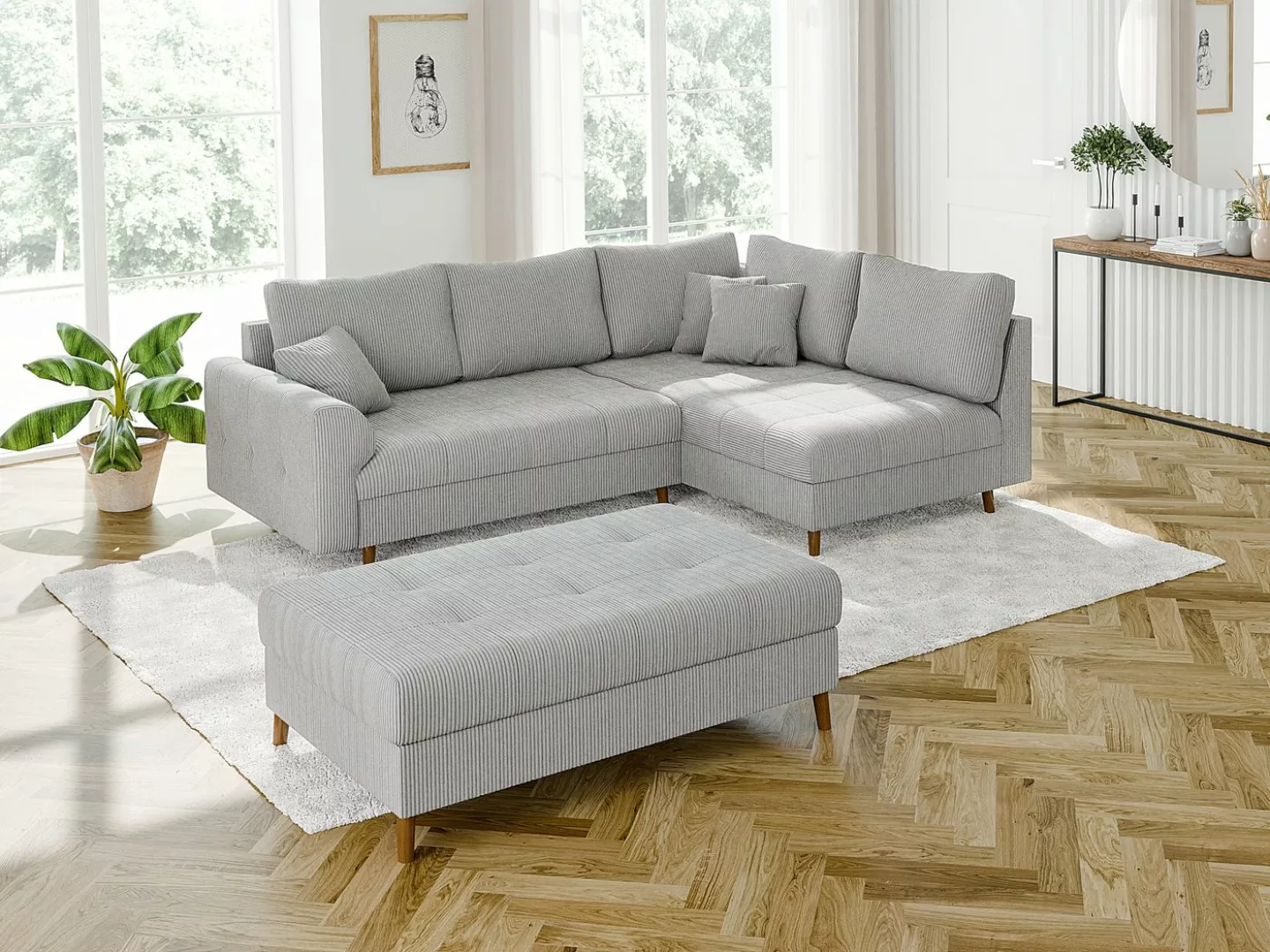 S-Style Möbel Ecksofa und Hocker Zara mit Schlaffunktion und Braun Holzfüße günstig online kaufen