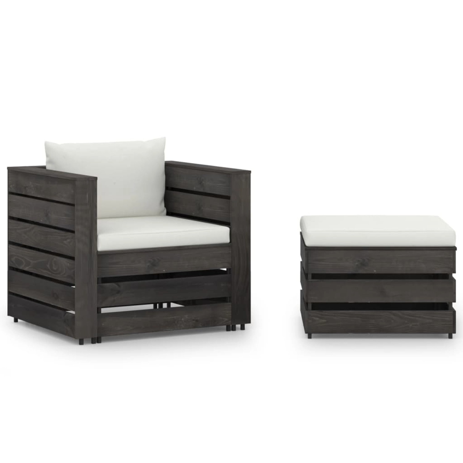 vidaXL 2-Tlg Garten-Lounge-Set mit Kissen Grau Imprägniertes Holz 3068146 günstig online kaufen