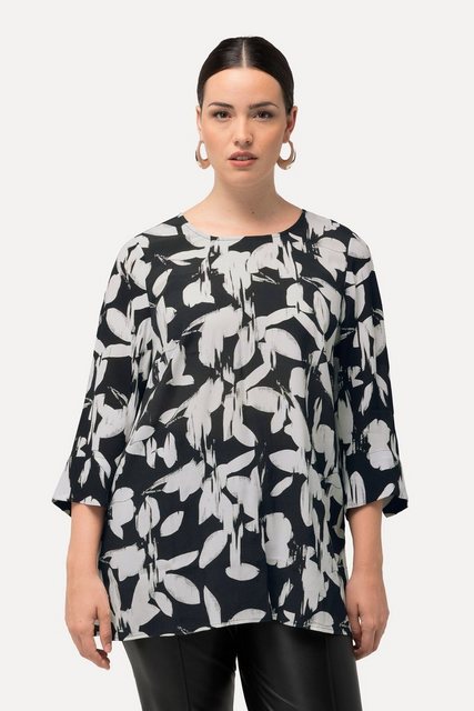 Ulla Popken Spitzenbluse Bluse Blätter A-Linie Rundhals 3/4-Arm günstig online kaufen