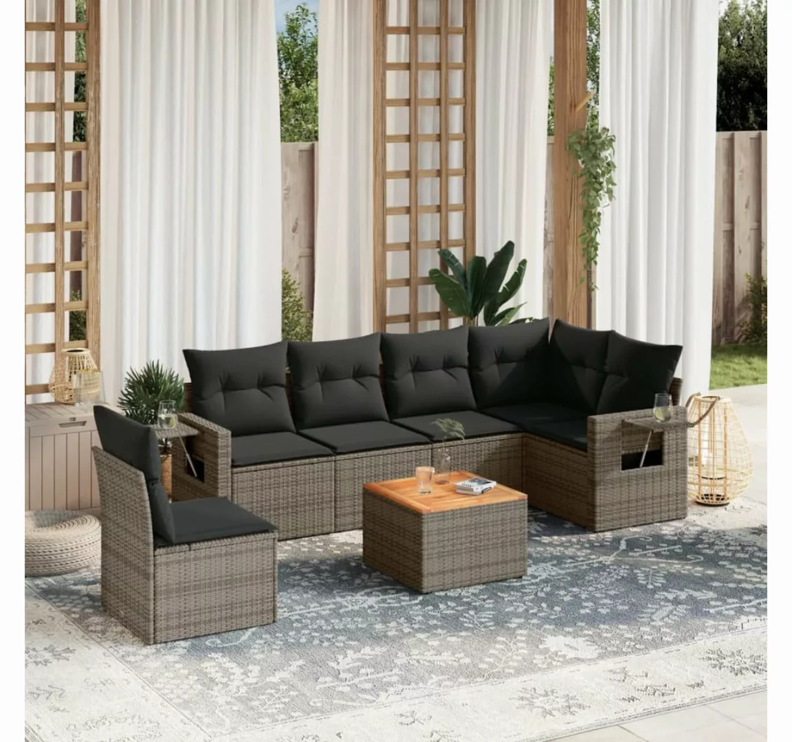 vidaXL Loungesofa 7-tlg. Garten-Sofagarnitur mit Kissen Grau Poly Rattan, 1 günstig online kaufen