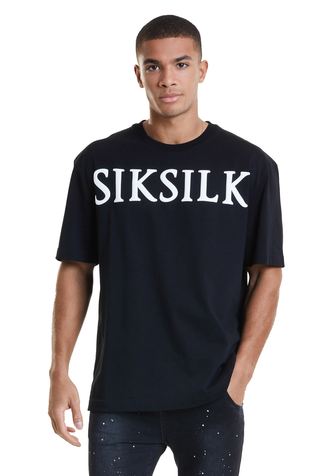 SikSilk Herren T-Shirt DROP SHOULDER RELAXED FIT TEE SS-19490 Black White S günstig online kaufen