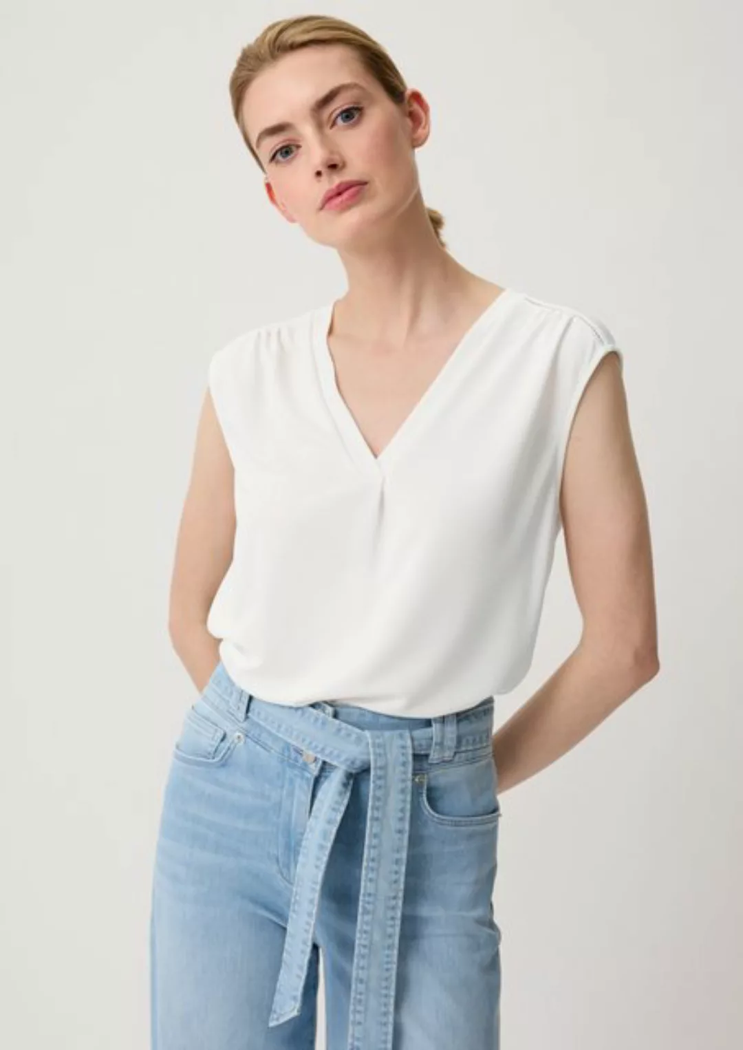 Comma Shirttop Shirt mit Schulter-Raffung Raffung, Lochstickerei günstig online kaufen