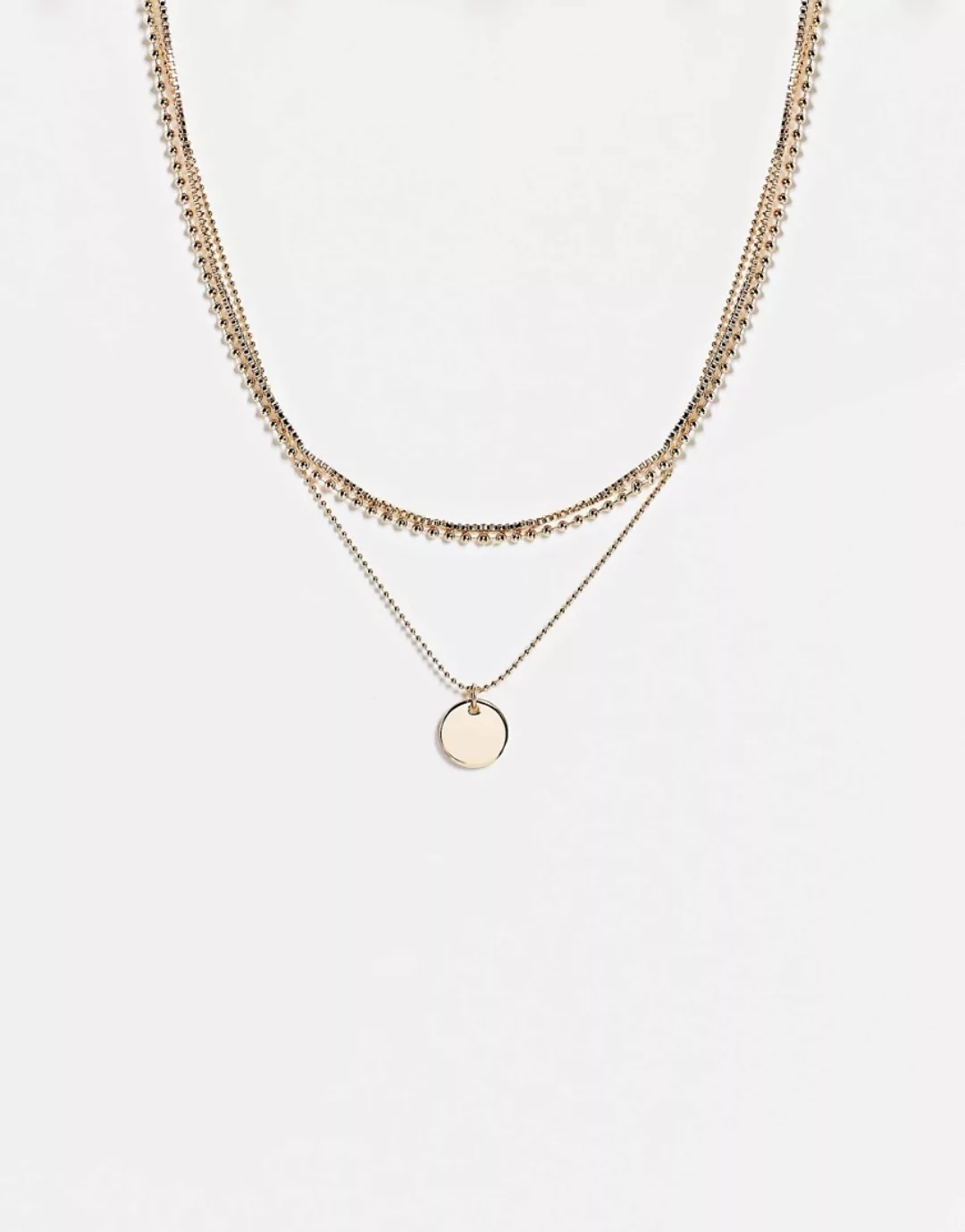 Topshop – Mehrreihige Halskette mit rundem Anhänger in Goldfarben günstig online kaufen