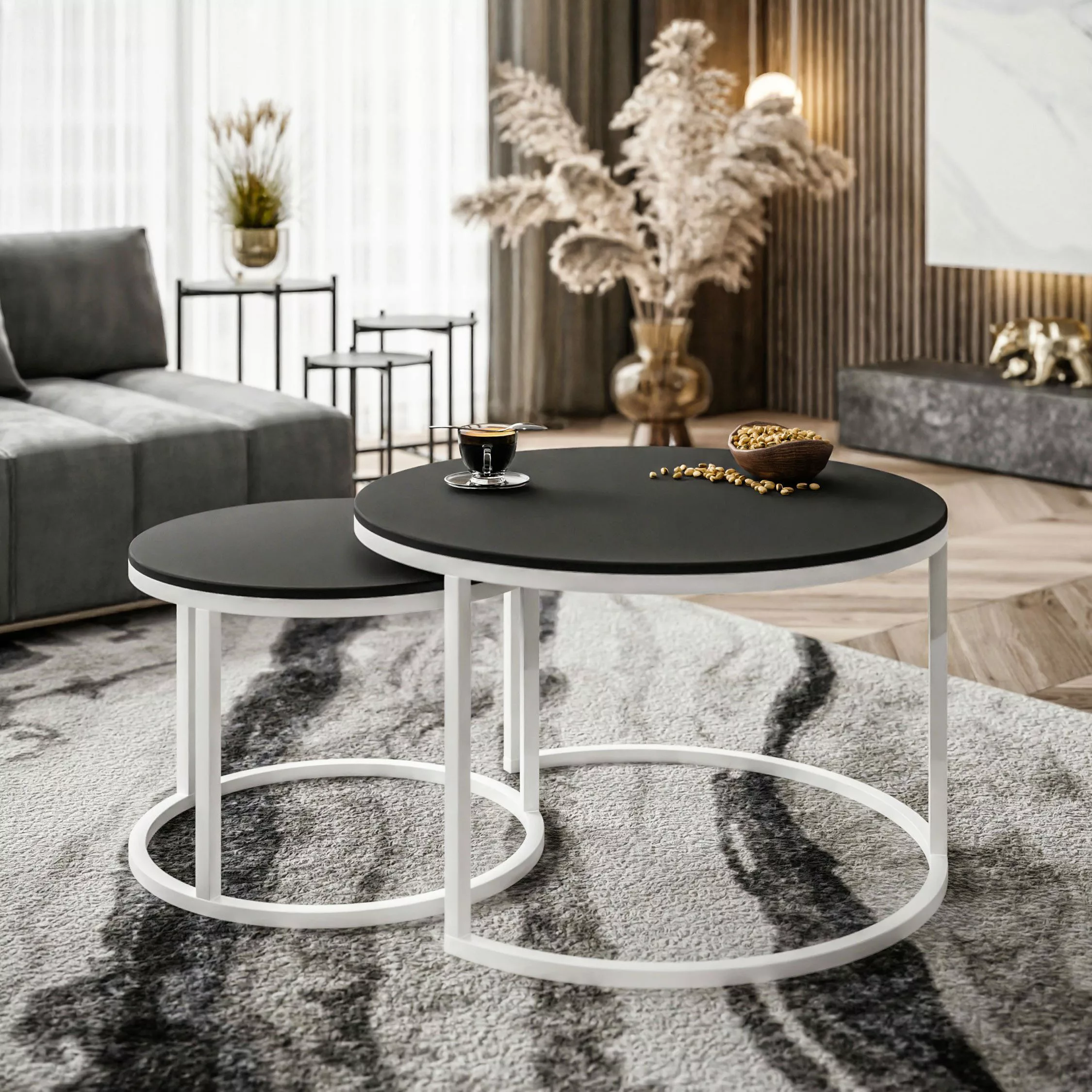 Lookway Couchtisch CIRI 2in1 Schwarzmatt (2er günstig online kaufen
