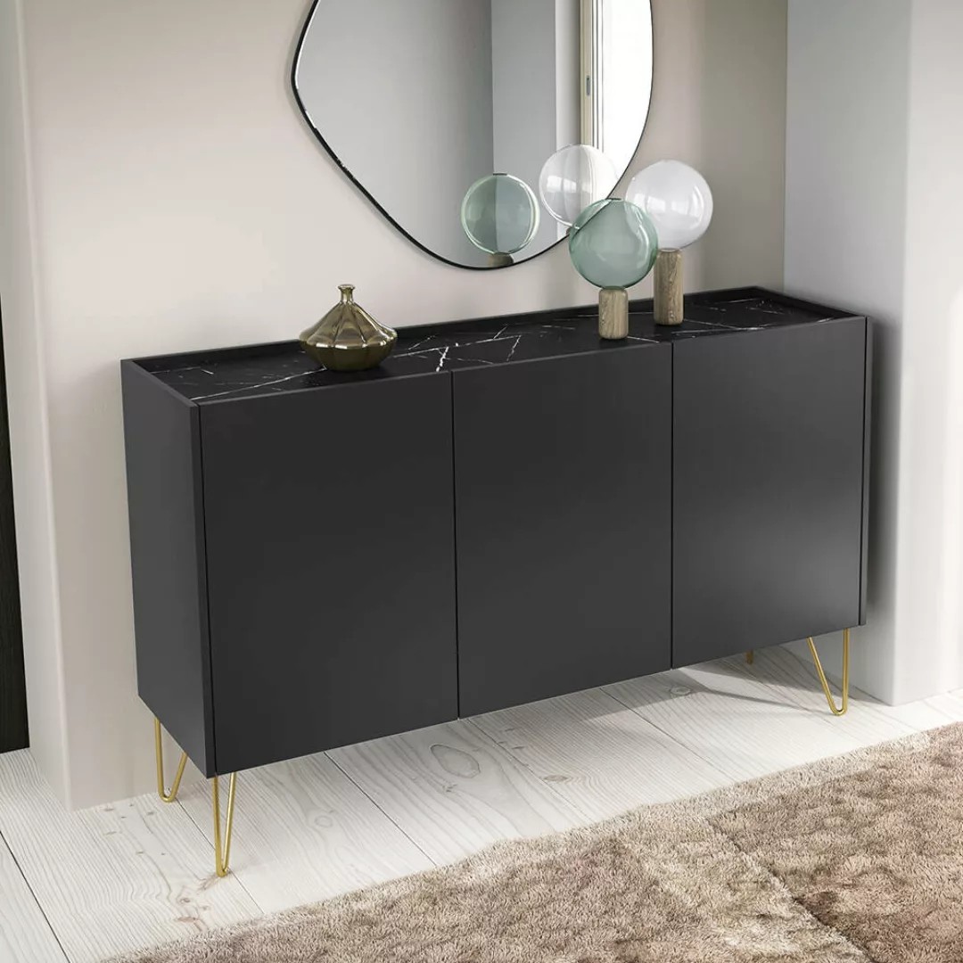 Sideboard 144cm in graphit, HERMOSILLO-160, Oberboden in Marmoroptik günstig online kaufen