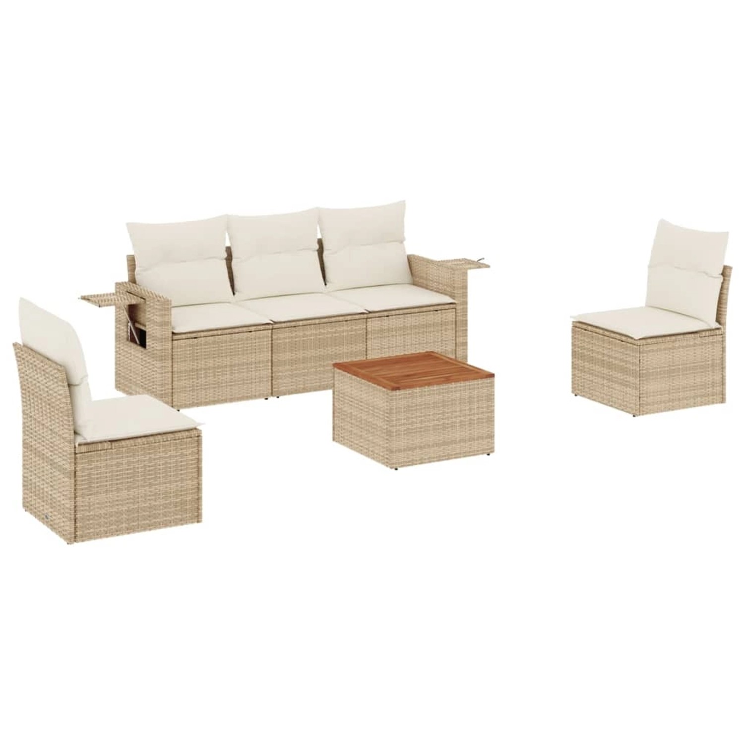 vidaXL 6-Tlg Garten-Sofagarnitur mit Kissen Beige Poly Rattan 3256835 günstig online kaufen