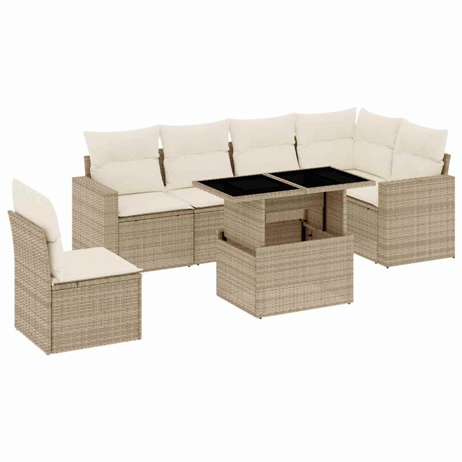 vidaXL 7-Tlg Garten-Sofagarnitur mit Kissen Beige Poly Rattan 3267308 günstig online kaufen