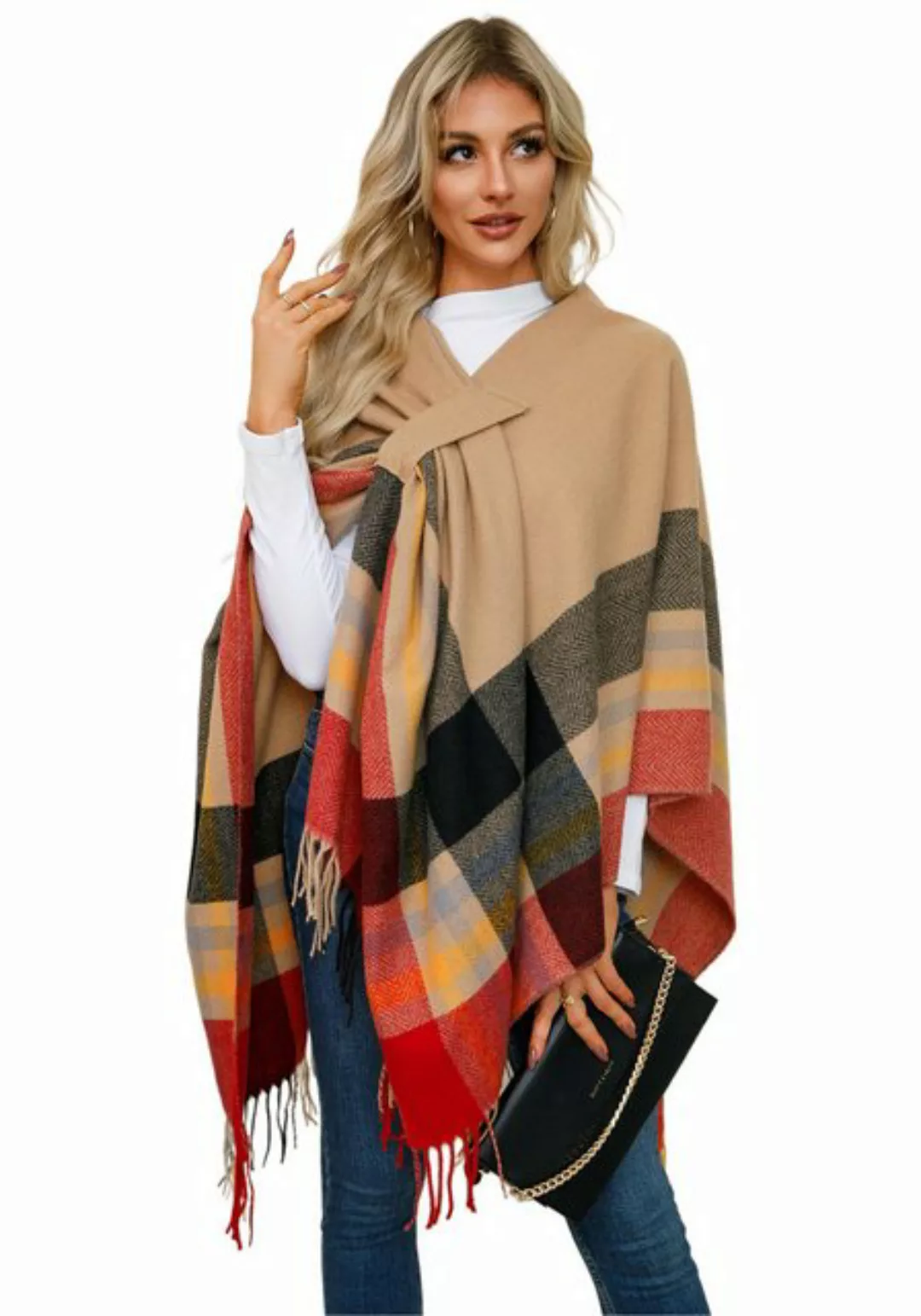 Zoclack Strickponcho Damen Poncho Schal Winter Warm Cape Gestrickten Poncho günstig online kaufen