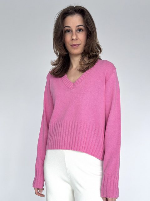 Zuckerwatte V-Ausschnitt-Pullover modisch kurz aus weichem Merino Cashmere günstig online kaufen