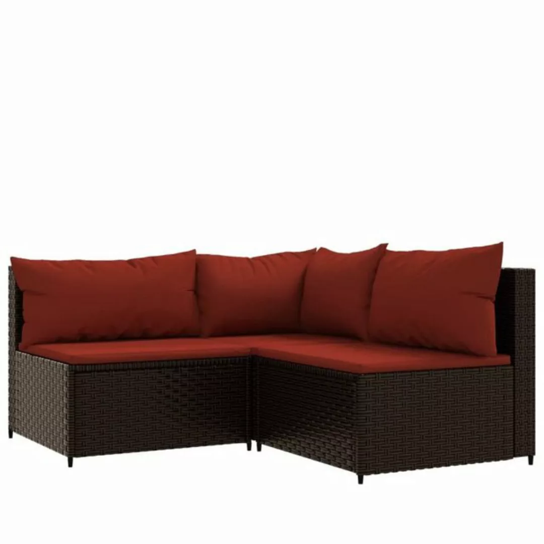 vidaXL Loungesofa 3-tlg. Garten-Lounge-Set mit Kissen Braun Poly Rattan, 1 günstig online kaufen