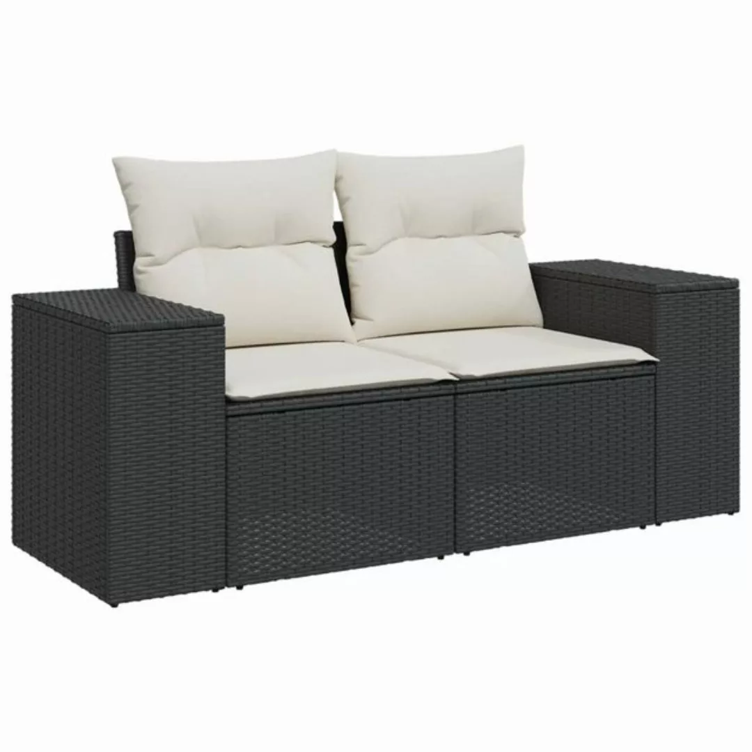 vidaXL Loungesofa Gartensofa mit Kissen 2-Sitzer Schwarz Poly Rattan, 1 Tei günstig online kaufen