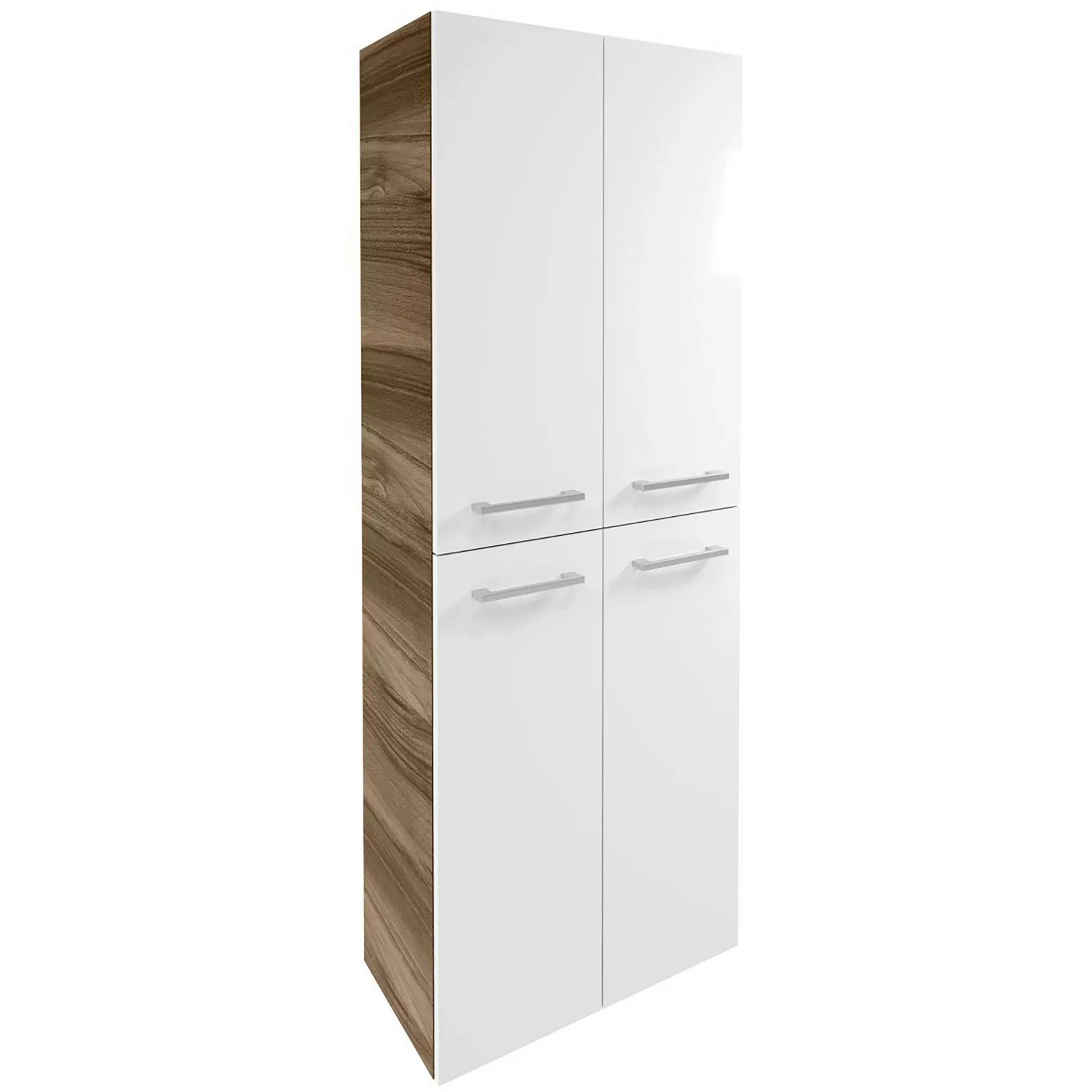 Fackelmann Doppel-Hochschrank Verona 60 cm Nussbaum/Weiß Hochglanz günstig online kaufen