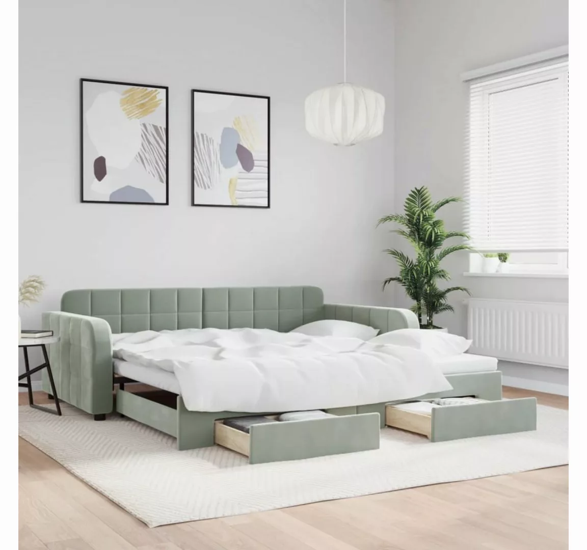 vidaXL Bett, Tagesbett Ausziehbar mit Schubladen Hellgrau 100x200 cm Samt günstig online kaufen