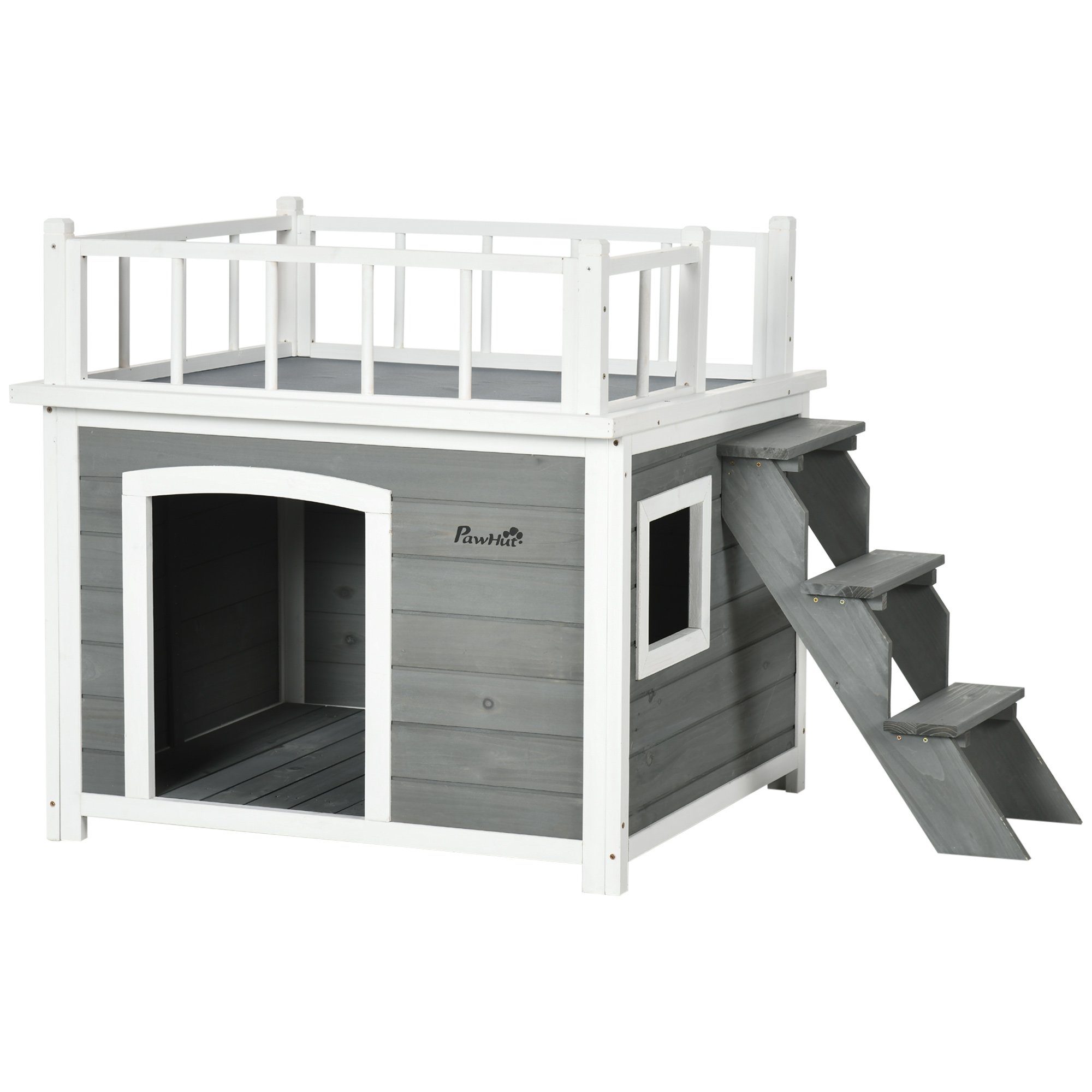 PawHut Hundehütte Hundehaus mit Balkon, Hellgrau günstig online kaufen
