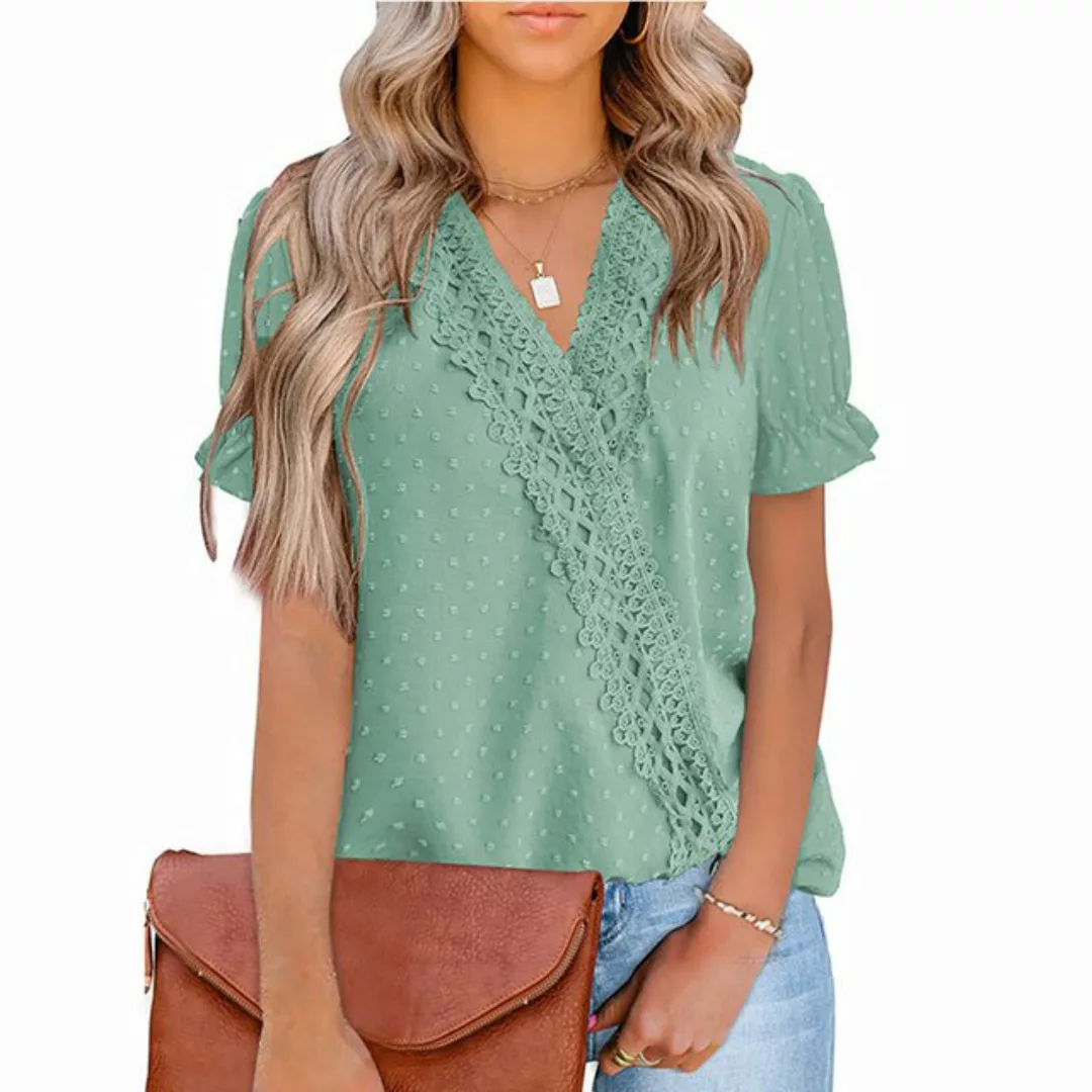 BlauWave Hemdbluse Chiffon Hairball Lace V-Ausschnitt Kurzarm-Shirt (1-tlg. günstig online kaufen
