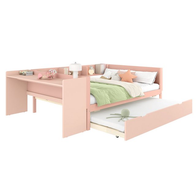 OKWISH Kinderbett mit Schreibtisch, Jugendbett Daybett Tagesbett Stauraumbe günstig online kaufen