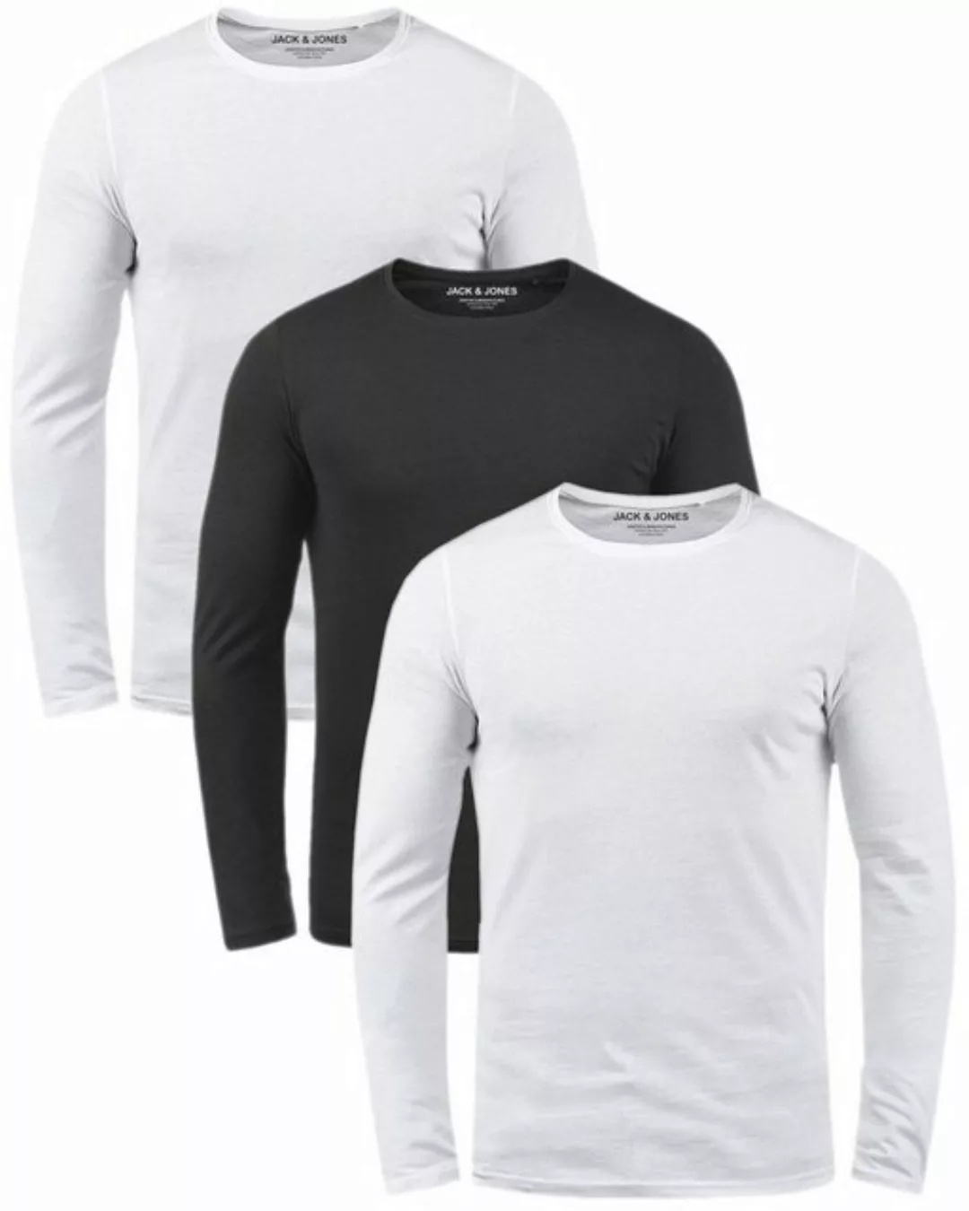 Jack & Jones Langarmshirt (3er-Pack) Basic Shirt mit Rundhalsauschnitt günstig online kaufen