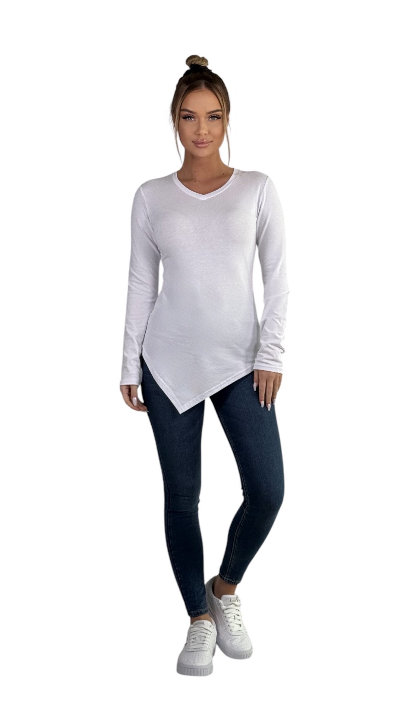 Mississhop Langarmshirt Elegantes Asymmetrisches Longshirt Baumwolle günstig online kaufen