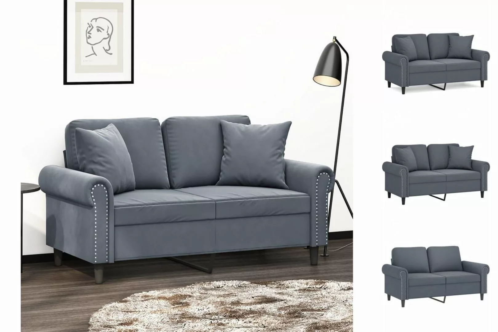 vidaXL Sofa 2-Sitzer-Sofa mit Zierkissen Dunkelgrau 120 cm Samt günstig online kaufen