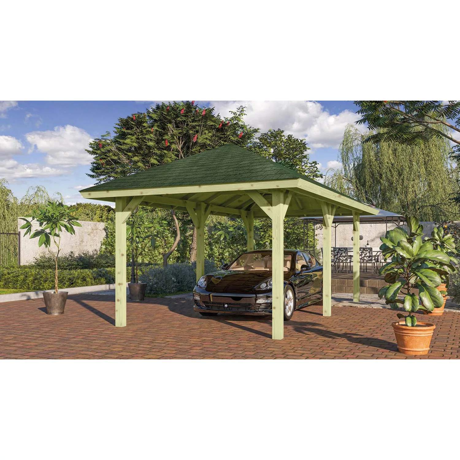 Karibu Pavillon "Bergen 2", (Set), BxTxH: 338x592x290 cm, mit grünen Dachsc günstig online kaufen