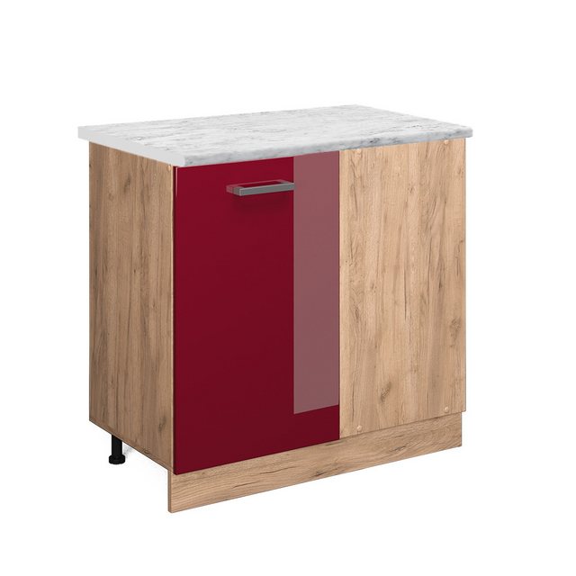 Vicco Eckunterschrank R-Line, Bordeaux Hochglanz/Goldkraft Eiche, 86 cm AP günstig online kaufen