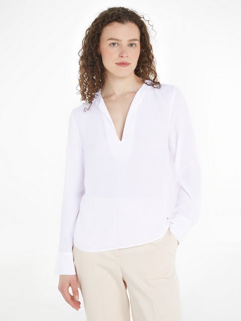 Tommy Hilfiger Langarmbluse VISCOSE CREPE V-NECK BLOUSE in Unifarbe günstig online kaufen