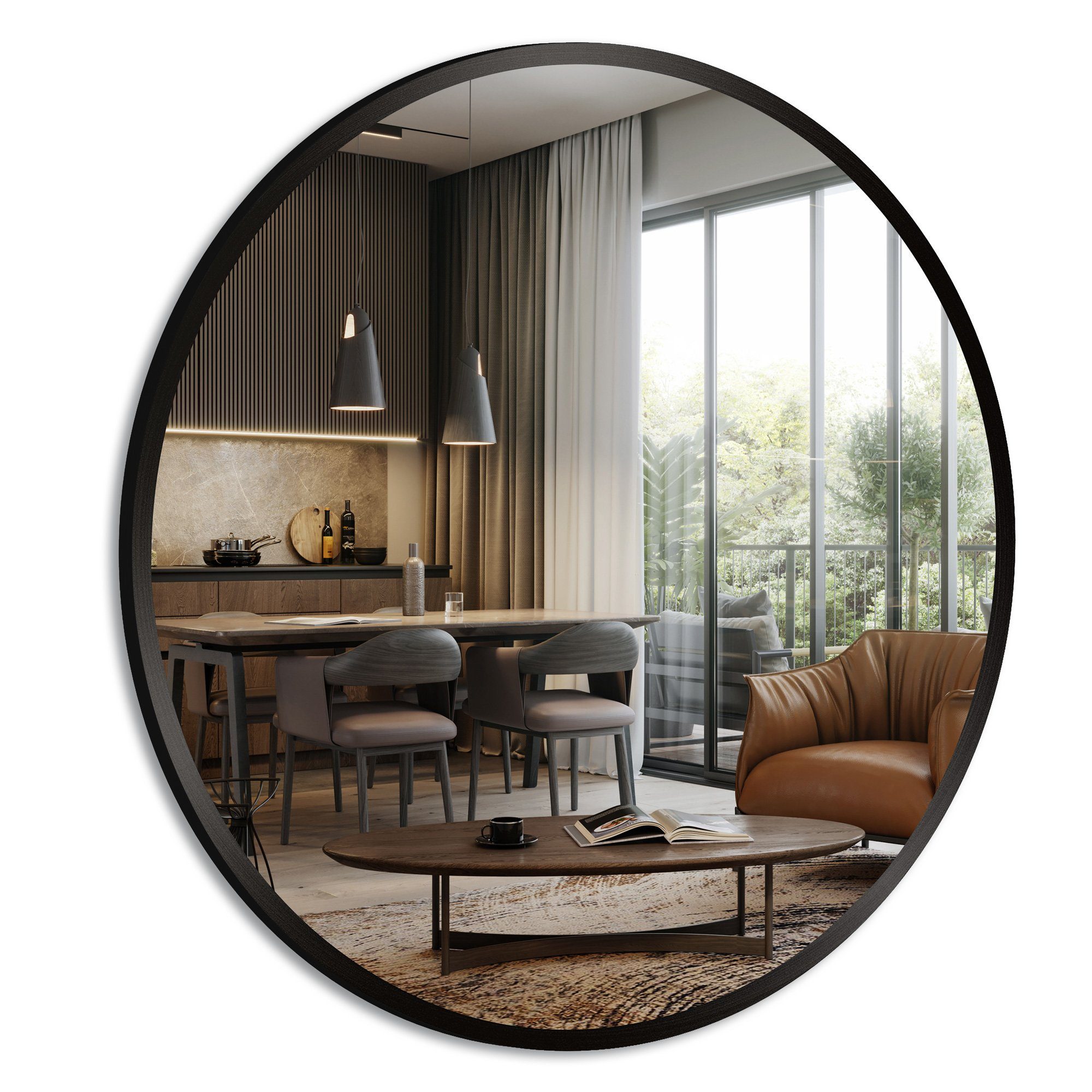 Boromal Spiegel Wandspiegel Schwarz Metallrahmen Rattan günstig online kaufen