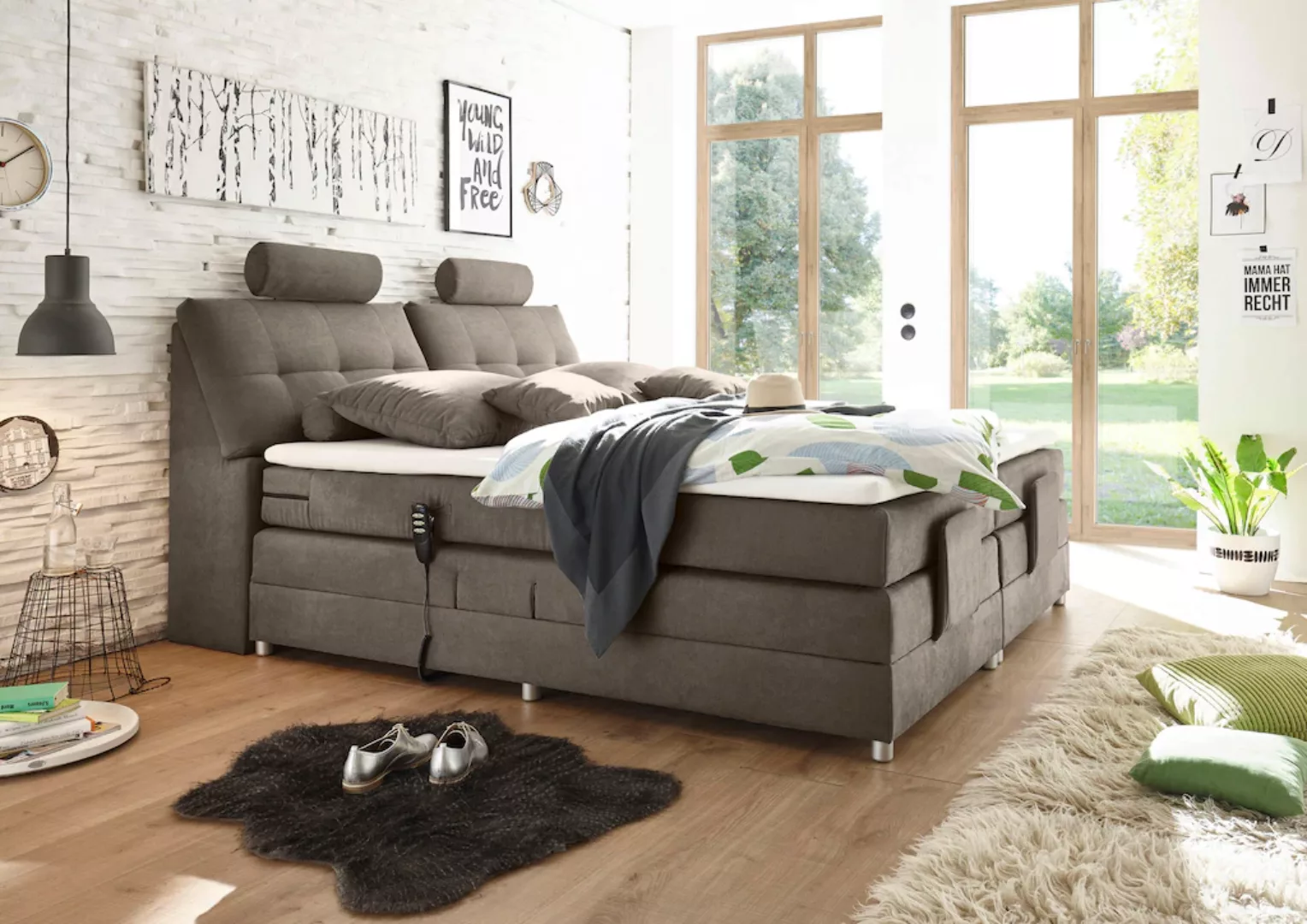 ED EXCITING DESIGN Boxspringbett "Palermo", inkl. Motor, Topper, Kopfstütze günstig online kaufen