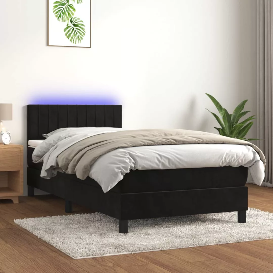 vidaXL Bettgestell Boxspringbett mit Matratze LED Schwarz 100x200 cm Samt B günstig online kaufen