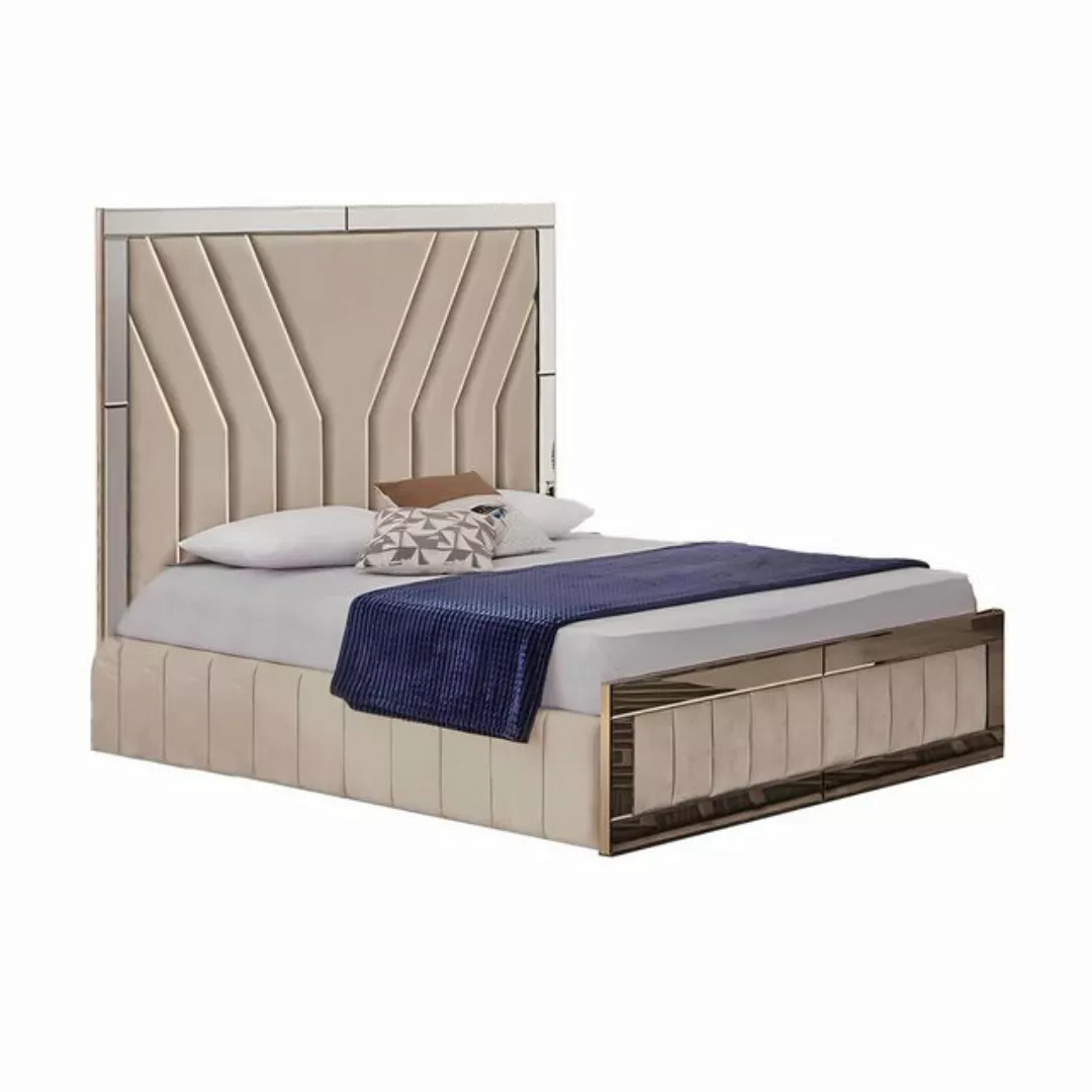 JVmoebel Bett Beiges Schlafzimmer Bett Designer Doppelbett Luxuriöser Bettr günstig online kaufen