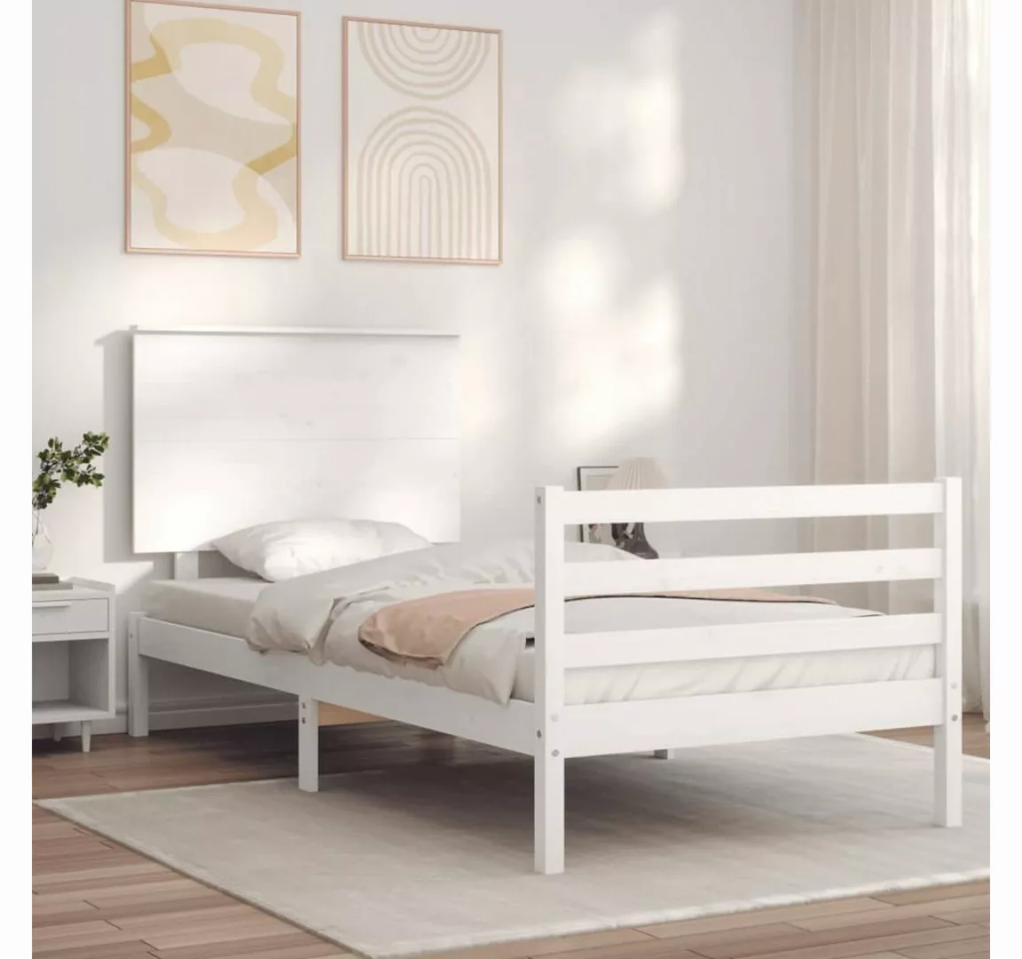 furnicato Bett Massivholzbett mit Kopfteil Weiß 90x200 cm günstig online kaufen