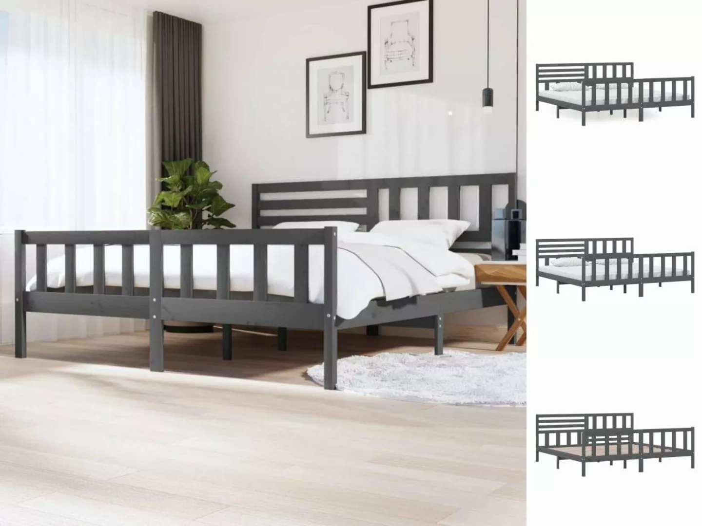 vidaXL Bettgestell Massivholzbett Grau 200x200 cm Doppelbett Bett Bettrahme günstig online kaufen