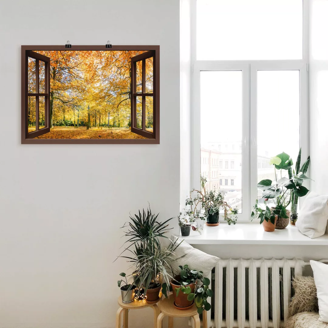 Artland Wandbild "Fensterblick - Herbstwald Panorama", Fensterblick, (1 St. günstig online kaufen