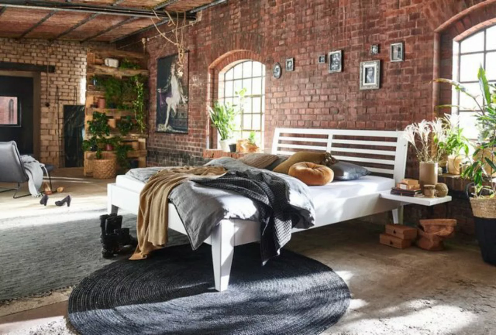 Natur24 Bett Bett Skive 180x200cm Kiefer massiv weiß lackiert mit Kopfteil günstig online kaufen