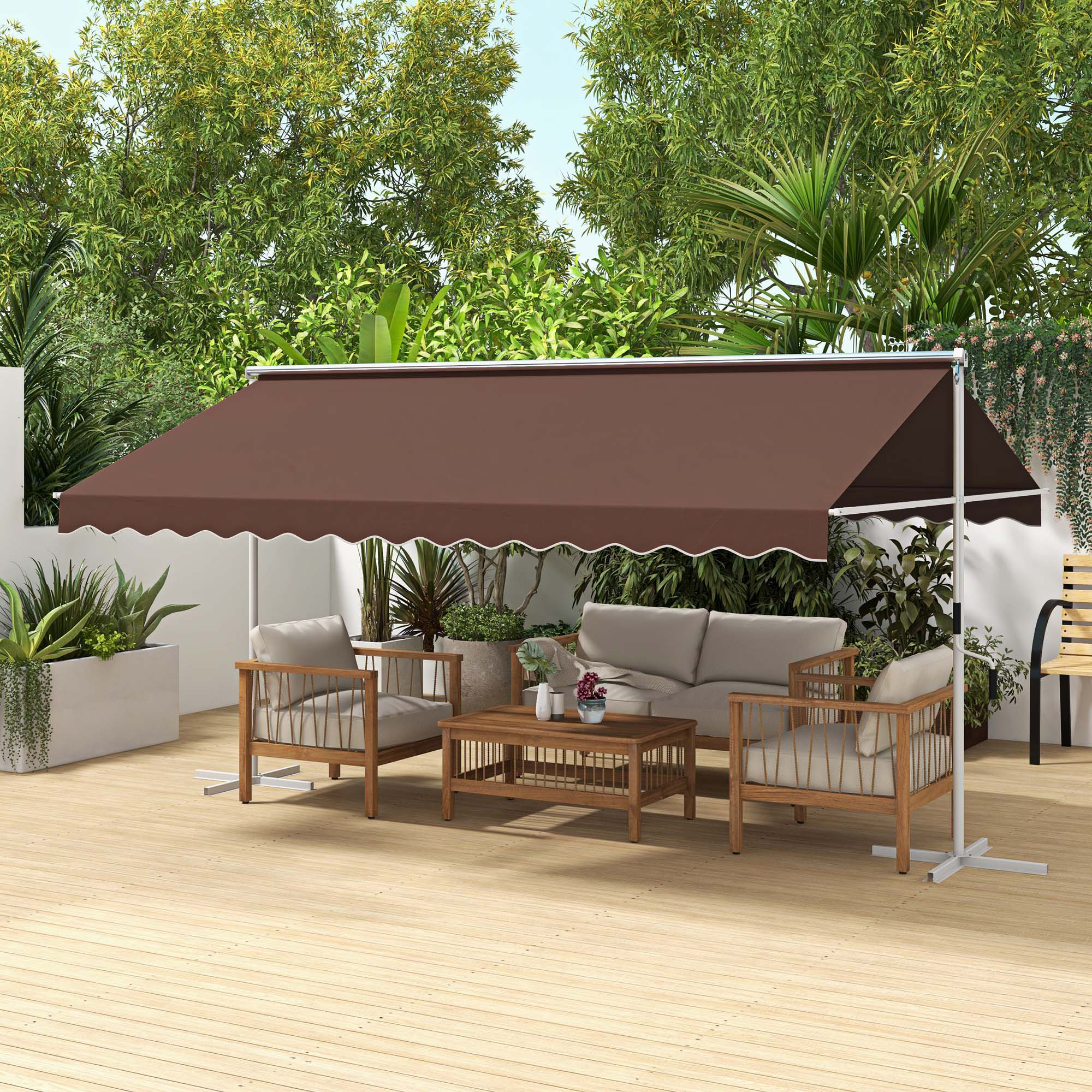 Outsunny Standmarkise 4,5x3,4m Gartenmarkise Handkurbel ausziehbar Terrasse günstig online kaufen