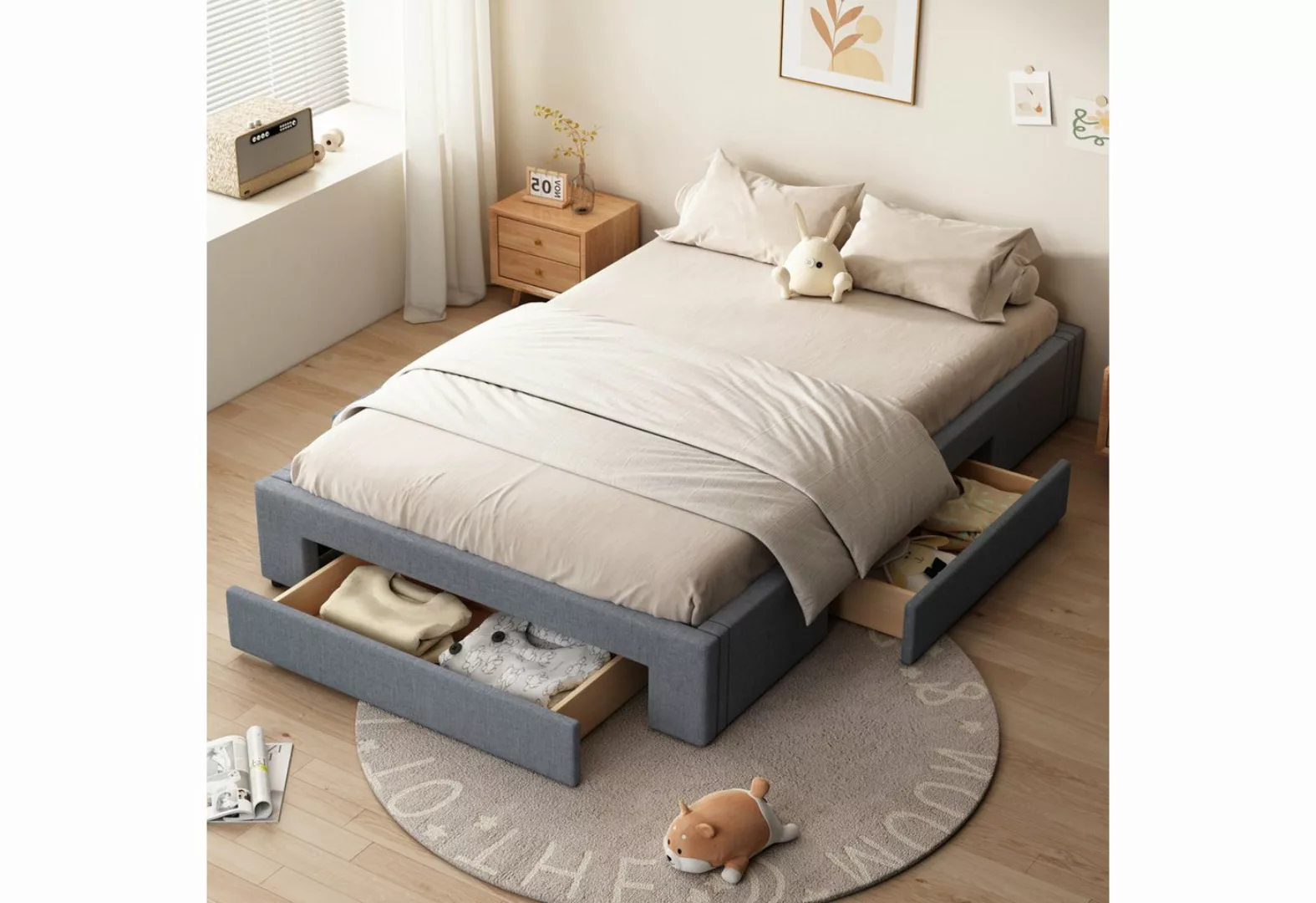 FUROKOY Polsterbett Plattform Bett ohne Kopfteil mit 3 Schubladen, (große K günstig online kaufen