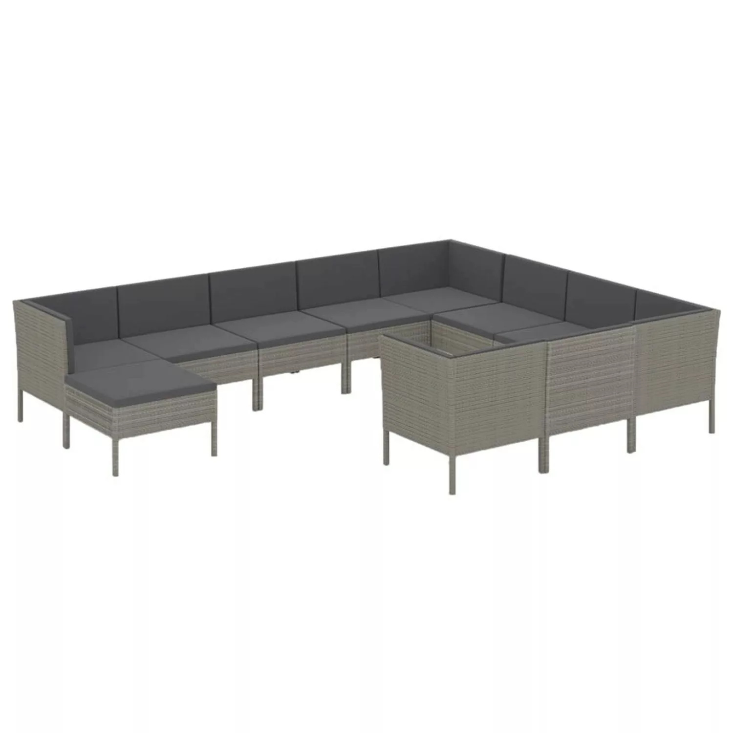 11-tlg. Garten-lounge-set Mit Auflagen Poly Rattan Grau günstig online kaufen