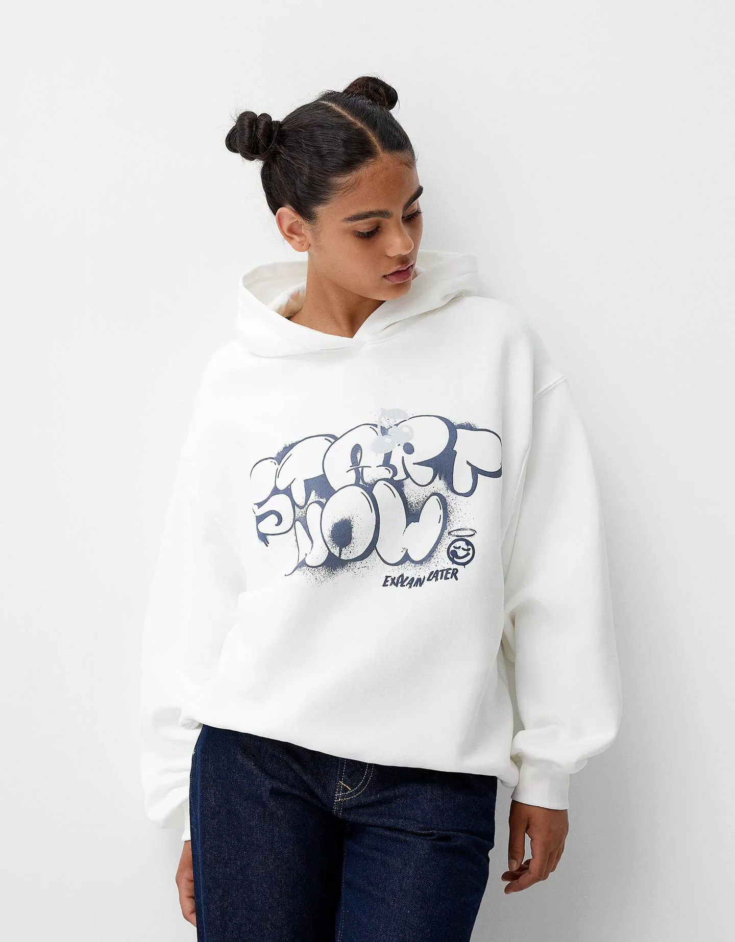 Bershka Hoodie Mit Print Damen Xs Weiss günstig online kaufen