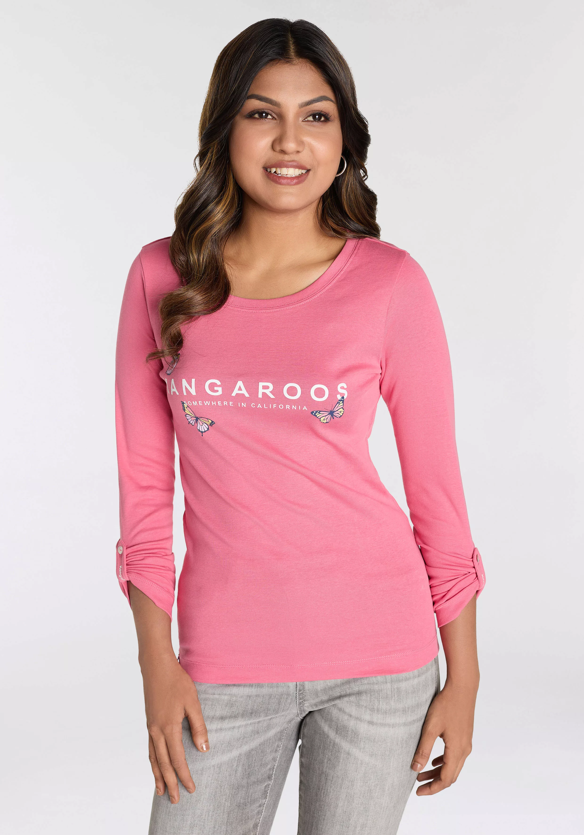 KangaROOS Langarmshirt mit süßem Logodruck & Ärmeln zum krempeln günstig online kaufen