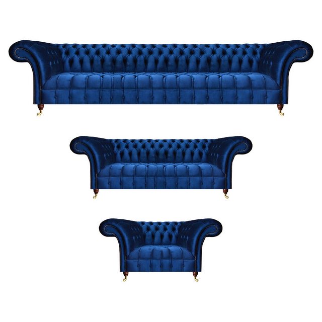 JVmoebel Chesterfield-Sofa Neu Sofa Set 3tlg Luxus Blau Komplett Chesterfie günstig online kaufen