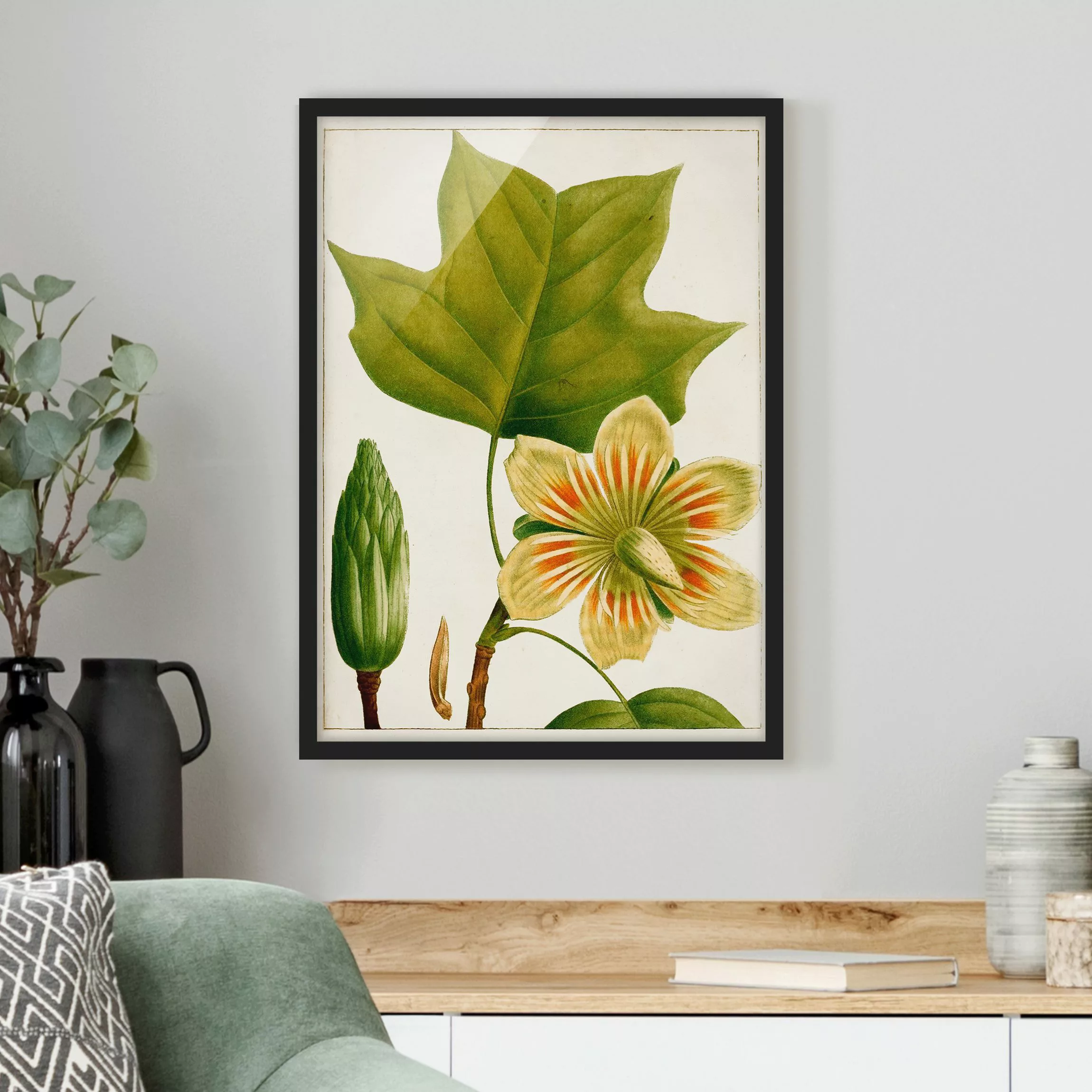 Bild mit Rahmen Blumen - Hochformat Tableau Blatt Blüte Frucht IV günstig online kaufen