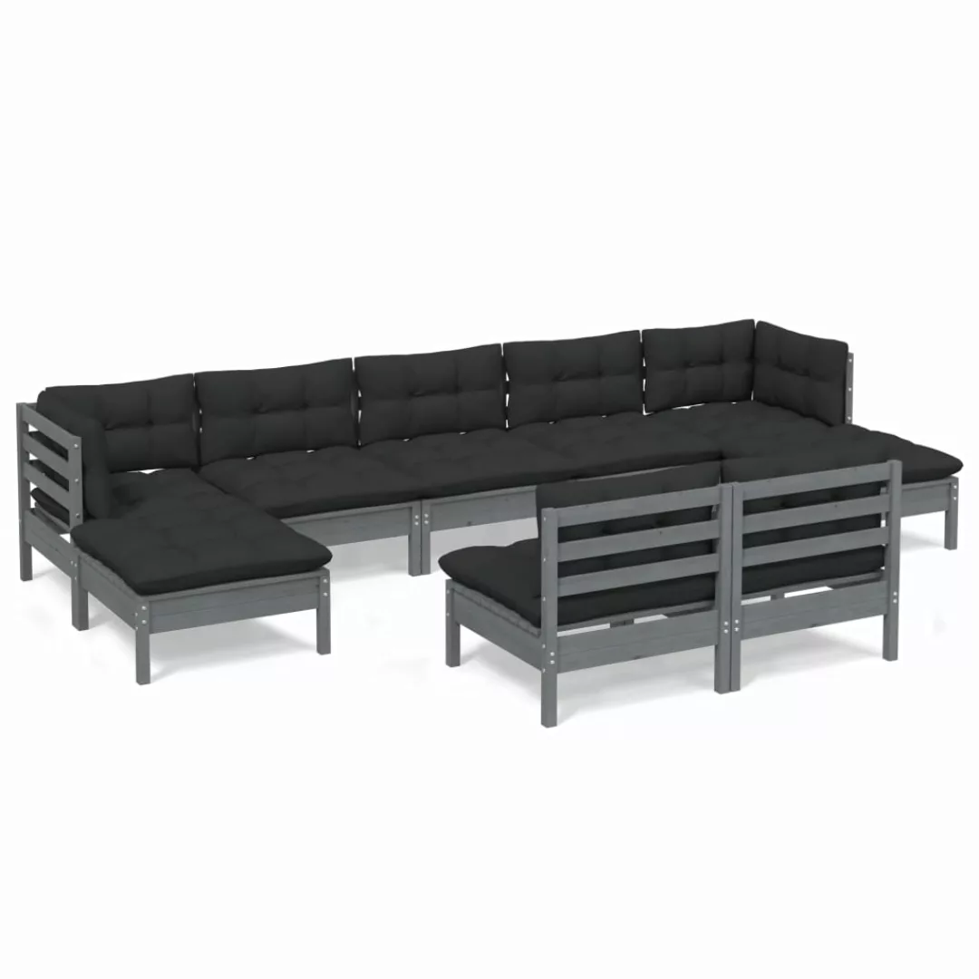 9-tlg. Garten-lounge-set Mit Kissen Grau Kiefernholz günstig online kaufen