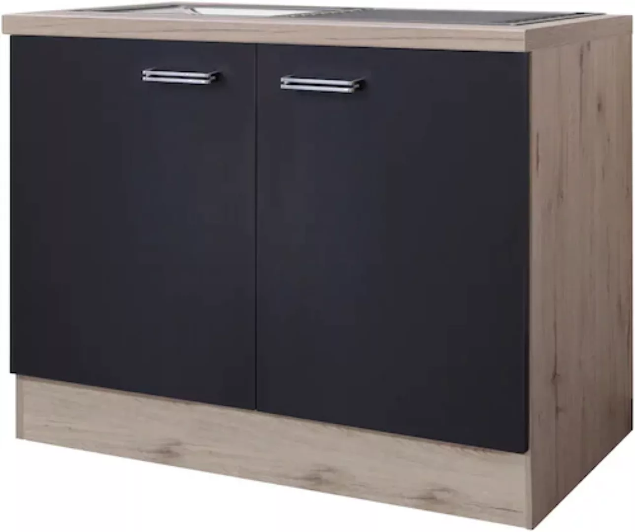 Flex-Well Exclusiv Spülenunterschrank Lara 100 cm Anthrazit-San Remo Eiche günstig online kaufen