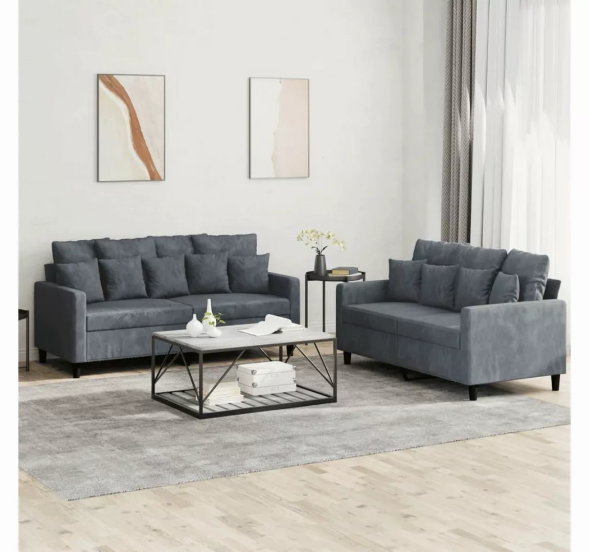 vidaXL Sofa Sofagarnitur Set mit Kissen Samt, 2-tlg., Dunkelgrau günstig online kaufen