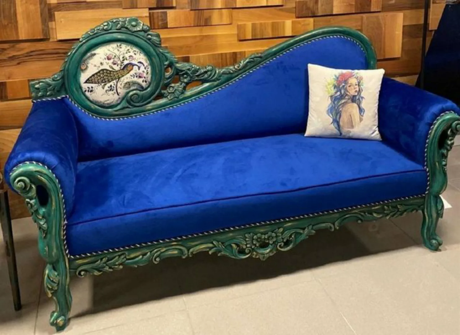 Casa Padrino Sofa Luxus Barock Sofa Blau / Mehrfarbig / Grün - Prunkvolles günstig online kaufen
