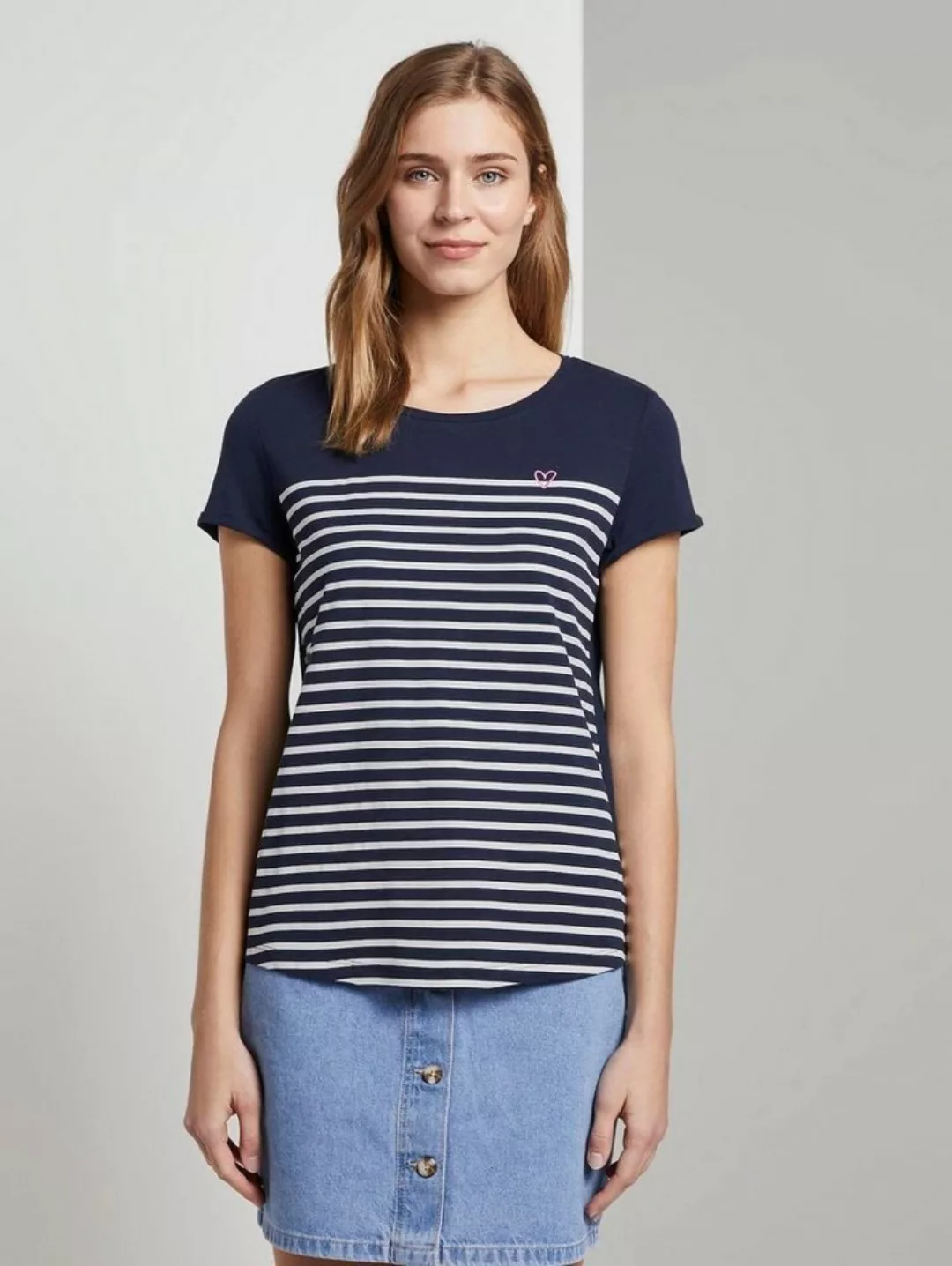 TOM TAILOR Denim T-Shirt Gestreiftes T-Shirt mit kleiner Stickerei  günstig online kaufen