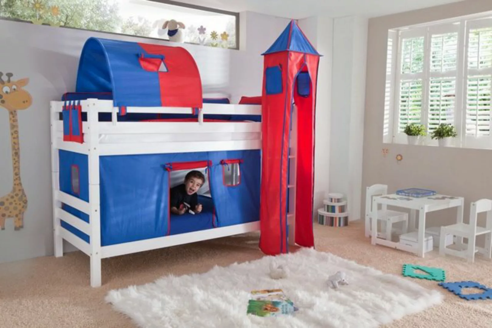 Natur24 Kinderbett Etagenbett Benni Weiß Lackiert Buche Massiv 90x200 cm mi günstig online kaufen